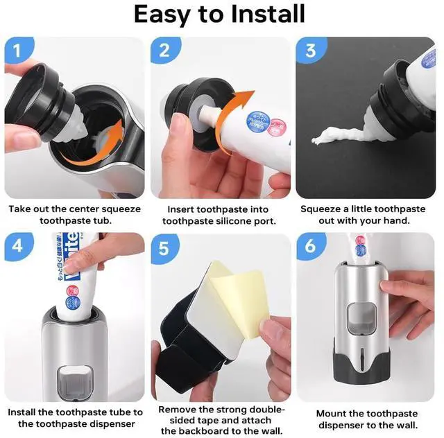 Alt view image 5 of 6 - Automatic Toothpaste Dispenser Wall Mounted - Hands-Free Toothpaste Squeezer with 3 Speed Settings, 2 Toothbrush Holders & Strong Adhesive - Smart Bathroom Organizer for Kids and Adults