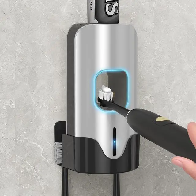 Main image of Automatic Toothpaste Dispenser Wall Mounted - Hands-Free Toothpaste Squeezer with 3 Speed Settings, 2 Toothbrush Holders & Strong Adhesive - Smart Bathroom Organizer for Kids and Adults