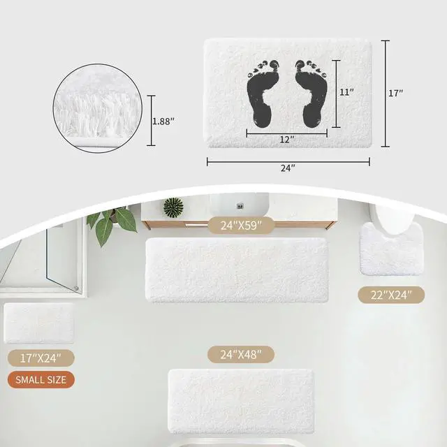 Alt view image 2 of 7 - White Bathroom Rug 17x24 - Non-Slip Plush Small Bath Mat, Highly Absorbent & Ultra Soft Fluffy Floor Mat, Machine Washable for Shower and Tub