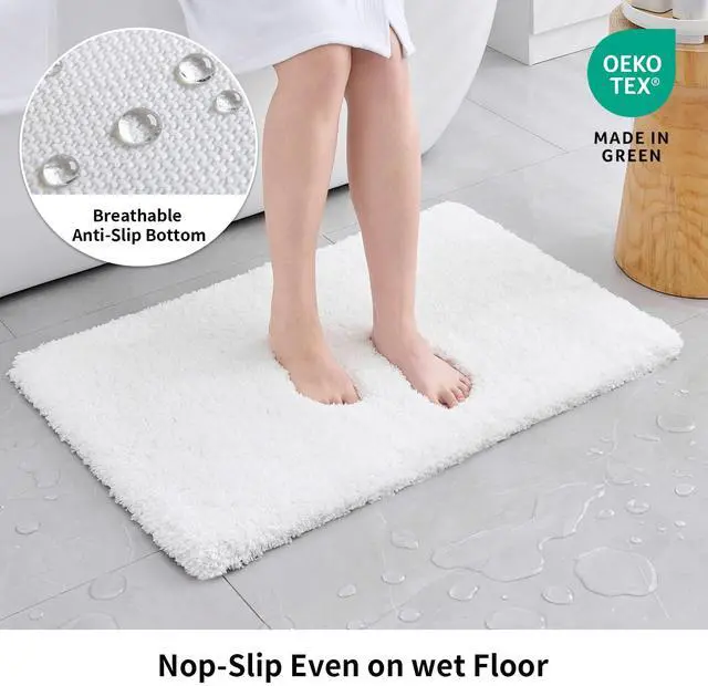 Alt view image 3 of 7 - White Bathroom Rug 17x24 - Non-Slip Plush Small Bath Mat, Highly Absorbent & Ultra Soft Fluffy Floor Mat, Machine Washable for Shower and Tub