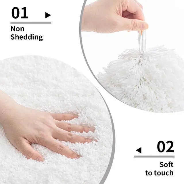 Alt view image 4 of 7 - White Bathroom Rug 17x24 - Non-Slip Plush Small Bath Mat, Highly Absorbent & Ultra Soft Fluffy Floor Mat, Machine Washable for Shower and Tub