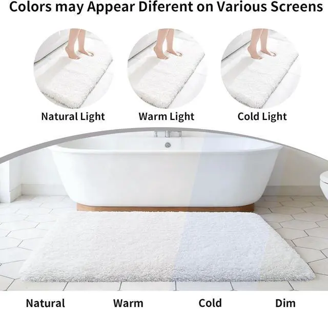 Alt view image 7 of 7 - White Bathroom Rug 17x24 - Non-Slip Plush Small Bath Mat, Highly Absorbent & Ultra Soft Fluffy Floor Mat, Machine Washable for Shower and Tub