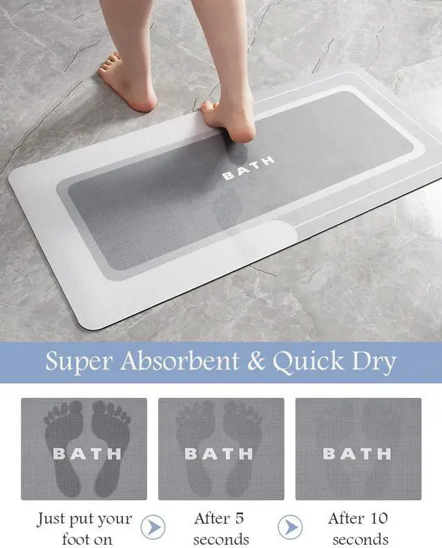 Alt view image 3 of 7 - Bath Mat-Bathroom Mat Rug Non Slip Super Absorbent Stain Resistant Quick Dry Thin Bath Rug-Bath Mats for Bathroom Floor Bathtub Vanity-Bathmat Bath Rug Easy Care-17"x27" Grey
