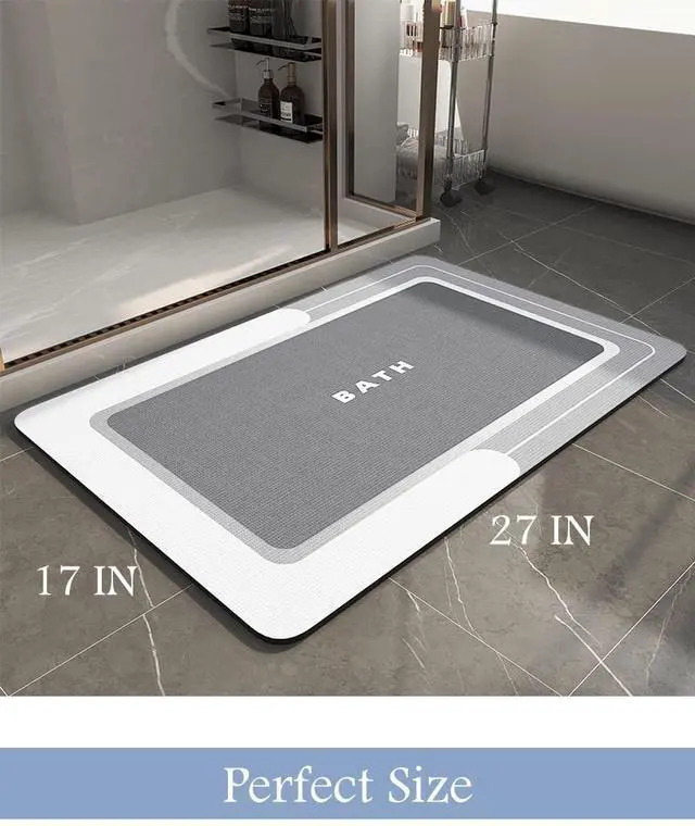 Alt view image 7 of 7 - Bath Mat-Bathroom Mat Rug Non Slip Super Absorbent Stain Resistant Quick Dry Thin Bath Rug-Bath Mats for Bathroom Floor Bathtub Vanity-Bathmat Bath Rug Easy Care-17"x27" Grey
