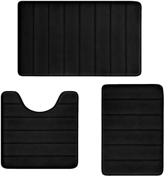 Main image of Bathroom Rugs Set Memory Foam Bath Rugs Non-Slip Bath Mat Set 3 Piece,Washable Bathroom Mats,Absorbent Shaggy Rugs Super Soft U-Shaped Toilet Rug,Bahroom Carpets for Bathroom,Tub,ShowerBlack