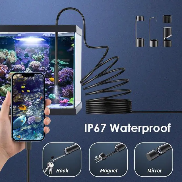 Alt view image 5 of 6 - Endoscope Camera with Light, 1920P HD Borescope Camera with 8 Adjustable LED, 16.4FT Semi-Rigid Snake, IP67 Waterproof 8mm Inspection for iOS and Android (Single-Lens)