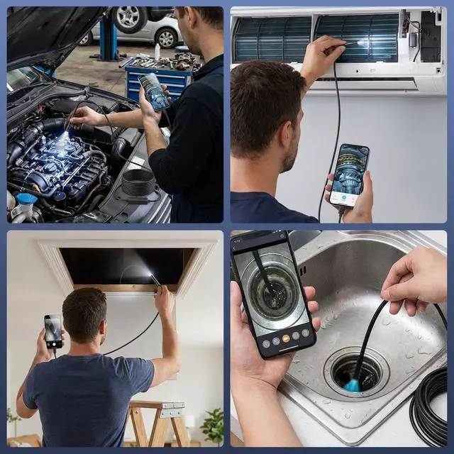 Alt view image 6 of 6 - Endoscope Camera with Light, 1920P HD Borescope Camera with 8 Adjustable LED, 16.4FT Semi-Rigid Snake, IP67 Waterproof 8mm Inspection for iOS and Android (Single-Lens)