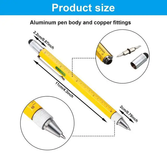 Alt view image 2 of 7 - 6 Pack Christmas Gifts for Men, 6 in 1 Multitool Pen 3 Pcs and Refill 3 Pcs Gadgets and Gifts for Dad, Husband for Christmas Birthday Valentine's Day Anniversary (Black, Yellow, Silver Shell)