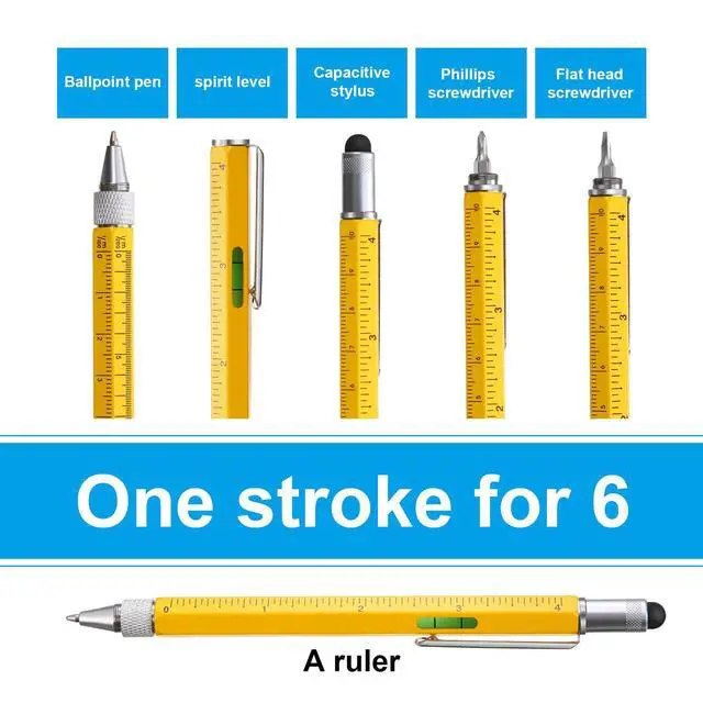 Alt view image 3 of 7 - 6 Pack Christmas Gifts for Men, 6 in 1 Multitool Pen 3 Pcs and Refill 3 Pcs Gadgets and Gifts for Dad, Husband for Christmas Birthday Valentine's Day Anniversary (Black, Yellow, Silver Shell)