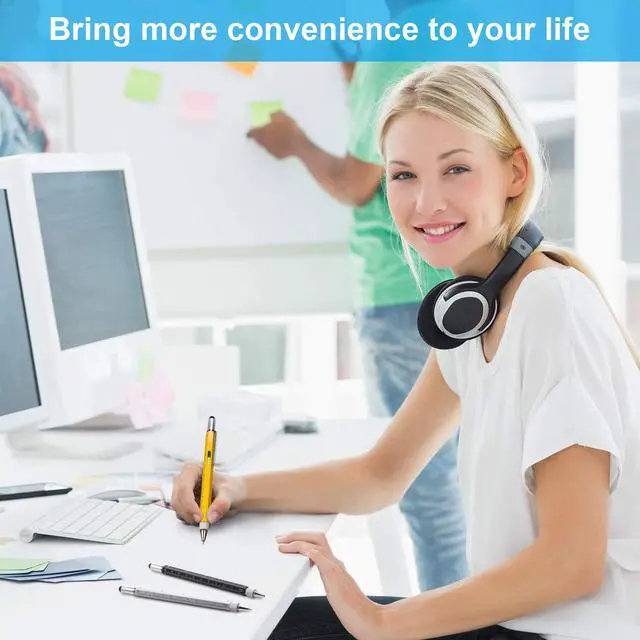 Alt view image 7 of 7 - 6 Pack Christmas Gifts for Men, 6 in 1 Multitool Pen 3 Pcs and Refill 3 Pcs Gadgets and Gifts for Dad, Husband for Christmas Birthday Valentine's Day Anniversary (Black, Yellow, Silver Shell)