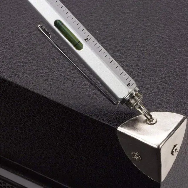 Alt view image 3 of 6 - Multifunction Tool Pen, 6 in 1 Tool with Ballpoint Pen, Touch Screen Stylus, Ruler, Spirit Level, Flat-head and Phillips Screwdriver, All-in-One Tech-Tool Pen with Ink Refills (Yellow + 2×Refills)