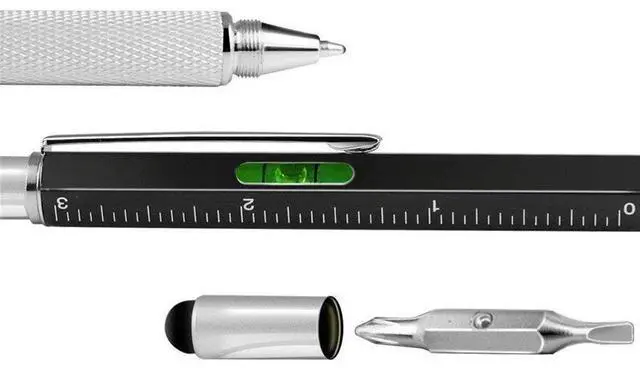 Alt view image 6 of 6 - Multifunction Tool Pen, 6 in 1 Tool with Ballpoint Pen, Touch Screen Stylus, Ruler, Spirit Level, Flat-head and Phillips Screwdriver, All-in-One Tech-Tool Pen with Ink Refills (Yellow + 2×Refills)