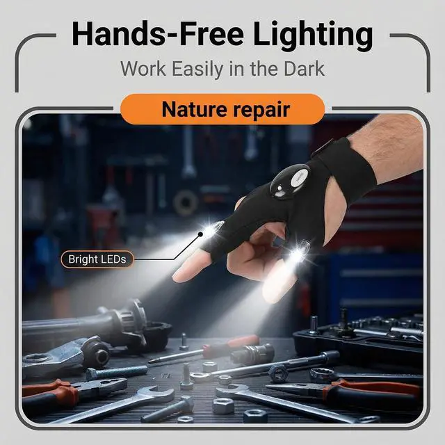 Alt view image 5 of 6 - LED Flashlight Gloves for Men: Ultimate Gifts for Him! Unique Gifts for Boyfriend, Husband, Dad Who Have Everything! Cool Gadgets for Car Repairing, Fishing & Camping Fun!