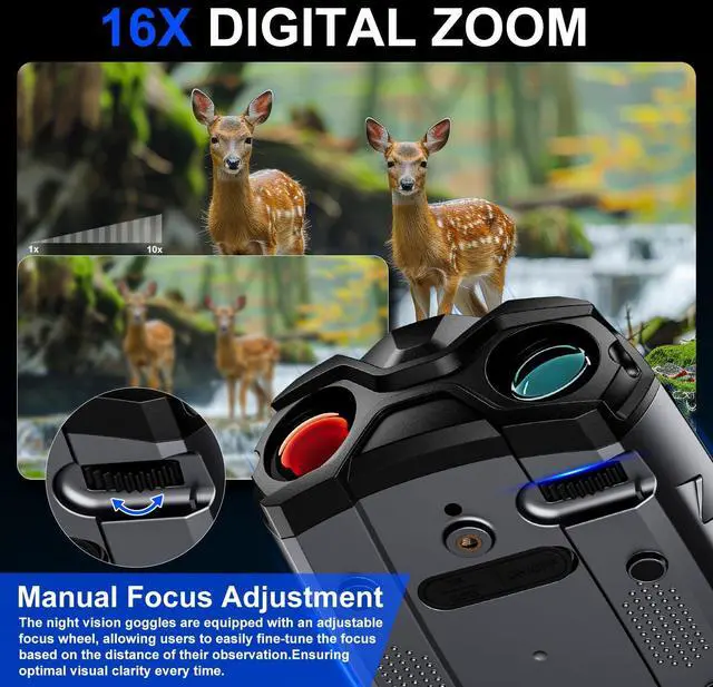 Alt view image 3 of 7 - Night Vision Goggles,4K Night Vision Binoculars for Adult with 5000mAh Rechargeable Battery,16X Digital Zoom,3.5" HD Screen and 1000FT Viewing Range,32GB TF Card for Photo and Video,Ideal Gift for Men