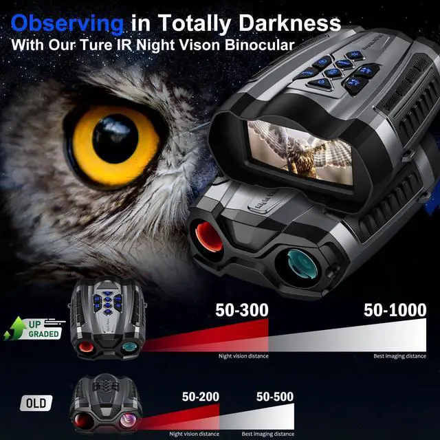 Alt view image 4 of 7 - Night Vision Goggles,4K Night Vision Binoculars for Adult with 5000mAh Rechargeable Battery,16X Digital Zoom,3.5" HD Screen and 1000FT Viewing Range,32GB TF Card for Photo and Video,Ideal Gift for Men
