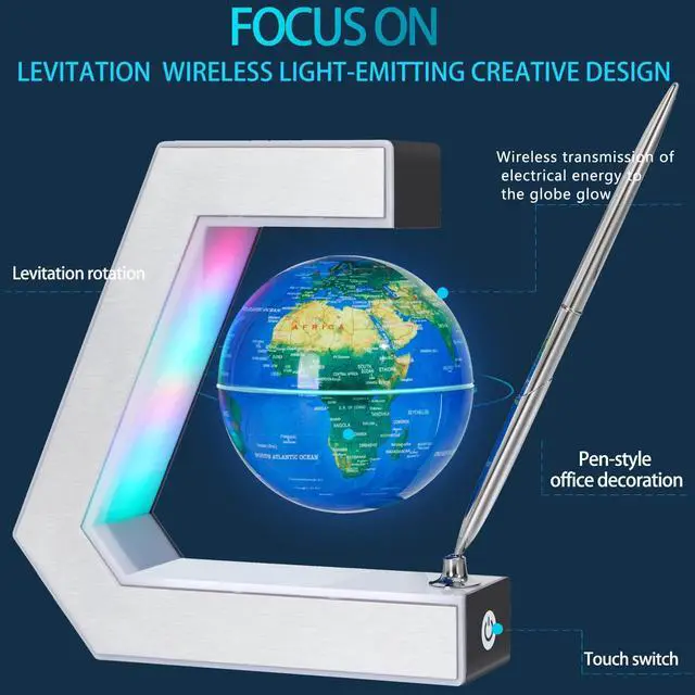 Alt view image 2 of 7 - Magnetic Levitation Floating World Earth Globe Lamps With Pen, Cool Office Desk Decor Stuff For Men Boss Unique Birthday Gifts Or Christmas For Men,educational Geography Globe Toys For Kids Learning