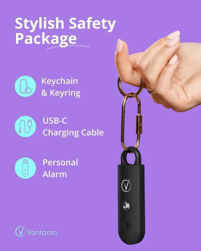 Alt view image 4 of 6 - Personal Alarm for Self Defense with Low Battery Notice, Strobe Light & Extra Loud 130 dB Double Speakers Safety Keychain Set for Women, Rechargeable Panic Button for Womens Self Defense