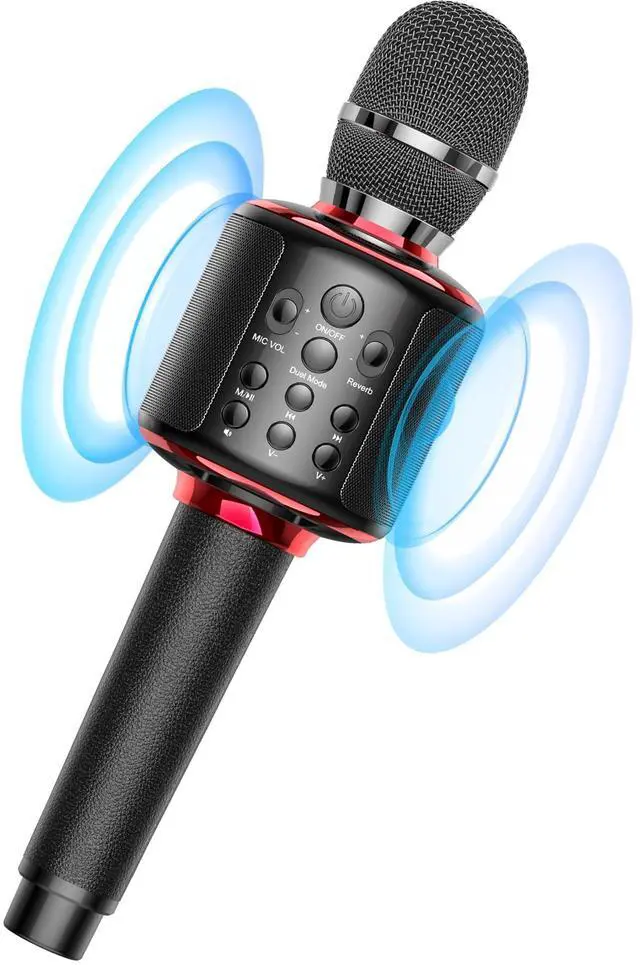 Main image of Wireless Bluetooth Karaoke Microphone, Built-in Loud Speaker for 10H Playback, Add Reverb/Duet Mode/Earbuds Monitoring, Portable Karaoke Machine for Entertainment & Singing Practice (Black&Red)