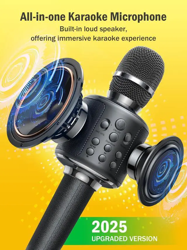 Alt view image 5 of 7 - Wireless Bluetooth Karaoke Microphone, Built-in Loud Speaker for 10H Playback, Add Reverb/Duet Mode/Earbuds Monitoring, Portable Karaoke Machine for Entertainment & Singing Practice (Black&Red)