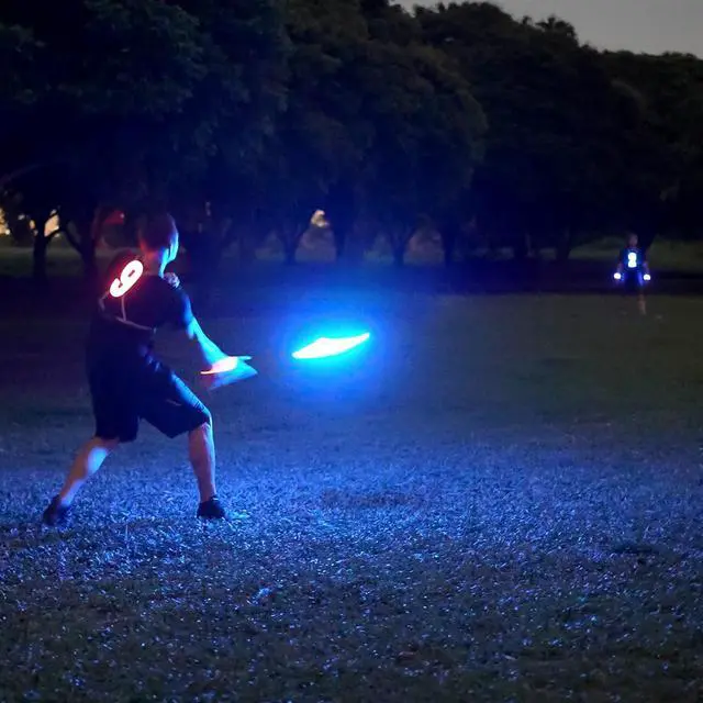 Alt view image 5 of 6 - Flying Disc - 108 RGB Multicolor LEDs, Super Bright, Smart Modes, Cool Valentine Easter Gift, Camping Toy for Kid/Teen/Adult, Auto Light Up, Rechargeable, Waterproof, 175g