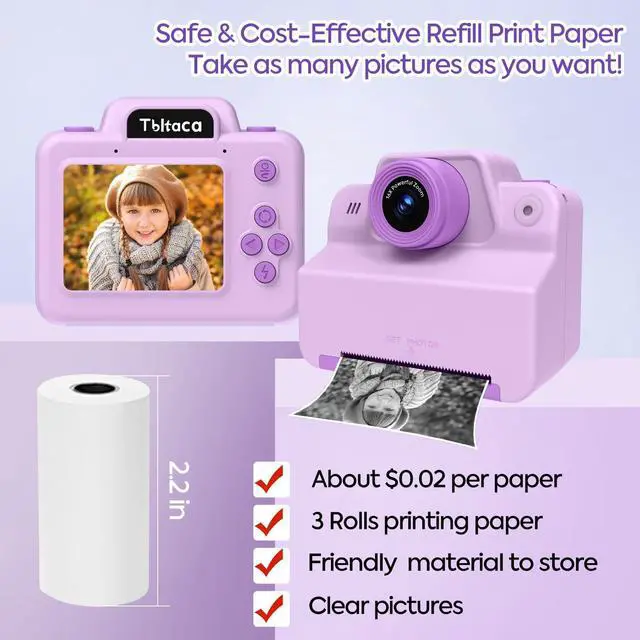 Alt view image 3 of 6 - Instant Print Camera for Kids, Toddler Kids Camera Instant Print for 3 4 5 6 7 8 9 10 Years Old Girl Christmas Birthday Gifts, Portable Kid Children Digital Travel Camera Toys for Girls Age 3-12