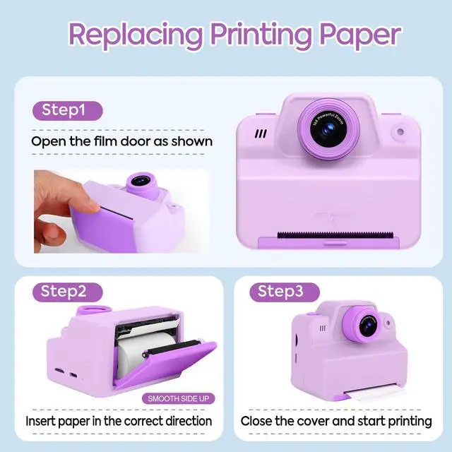 Alt view image 5 of 6 - Instant Print Camera for Kids, Toddler Kids Camera Instant Print for 3 4 5 6 7 8 9 10 Years Old Girl Christmas Birthday Gifts, Portable Kid Children Digital Travel Camera Toys for Girls Age 3-12