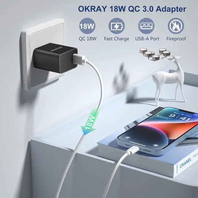 Alt view image 4 of 7 - USB Charger Block, OKRAY 2-Pack 18W 3.0 Quick Charge Power Adapter Type A Box USB Wall Plug Fast Charging Block for Wireless Charger, Samsung Galaxy S25 S24 A16 A15, iPad, iPhone 16 15 14 13 12 11 Pro