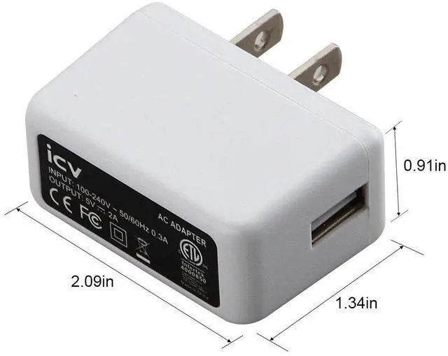 Alt view image 2 of 7 - USB Wall Charger 5V 2A 10W AC Power Adapter with US Plug for Phone, Tablet and Other Related USB Powered Devices Small and Lightweight Designed for Safety(White)