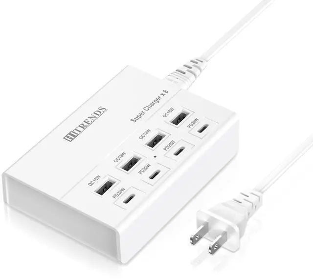 Main image of USB Charger with USB C PD20W and USB A QC18W, 60W PD Fast Charging Station, 5ft 8-Port Multiple Desktop Multi Port USB Charging Hub Compatible with iPad iPhone 17/16/15/14, Galaxy S24/S23/S22