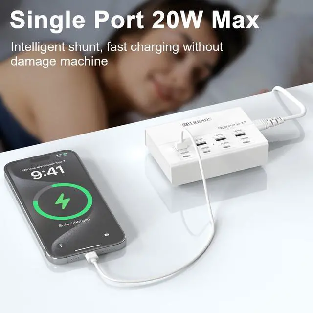 Alt view image 3 of 7 - USB Charger with USB C PD20W and USB A QC18W, 60W PD Fast Charging Station, 5ft 8-Port Multiple Desktop Multi Port USB Charging Hub Compatible with iPad iPhone 17/16/15/14, Galaxy S24/S23/S22