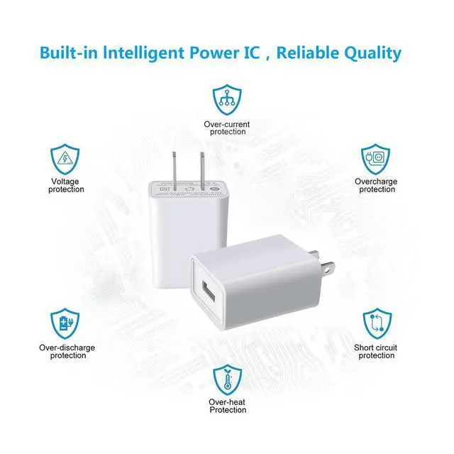 Alt view image 3 of 7 - USB Wall Charger FOBSUNLAND ®. USB Wall Plug 5V 2A AC Power Adapter Compatible with iPhone,Pad,Samsung,Tablet,Kindle and More (White 2pack)