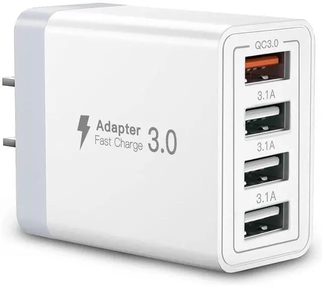 Main image of USB Charger, 4 Port USBA Wall Charging Block, Fast Charge QC 3.0 Plug Adapter Compatible with iPhone 12/13/14/15/XS/XS Max/XR/X, LG, Google Pixel and More