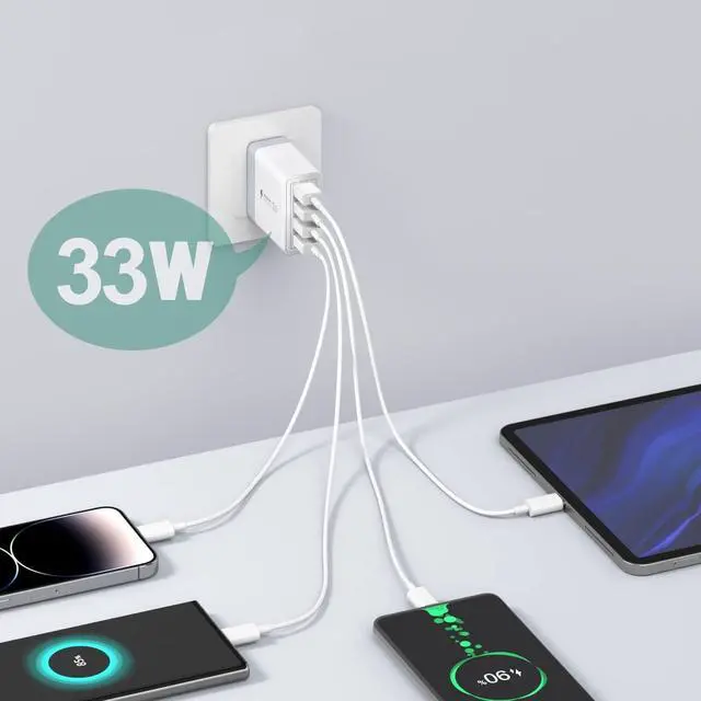 Alt view image 2 of 7 - USB Charger, 4 Port USBA Wall Charging Block, Fast Charge QC 3.0 Plug Adapter Compatible with iPhone 12/13/14/15/XS/XS Max/XR/X, LG, Google Pixel and More