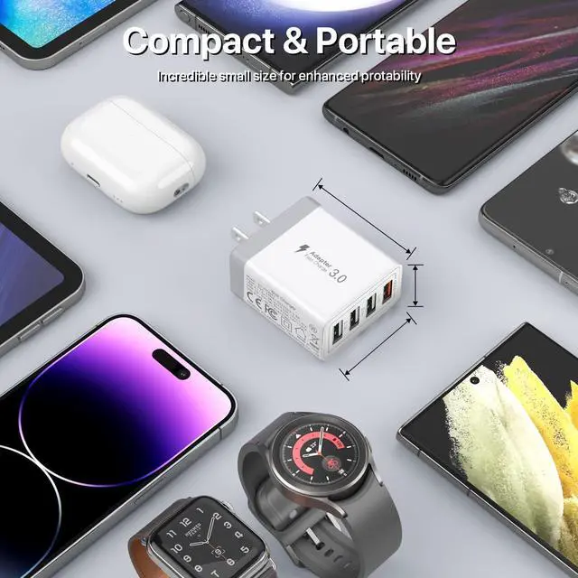 Alt view image 6 of 7 - USB Charger, 4 Port USBA Wall Charging Block, Fast Charge QC 3.0 Plug Adapter Compatible with iPhone 12/13/14/15/XS/XS Max/XR/X, LG, Google Pixel and More