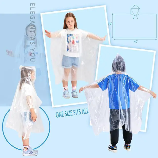 Alt view image 4 of 7 - Disposable Rain Ponchos Family 6 Pack for Adults & Kids Extra Thick