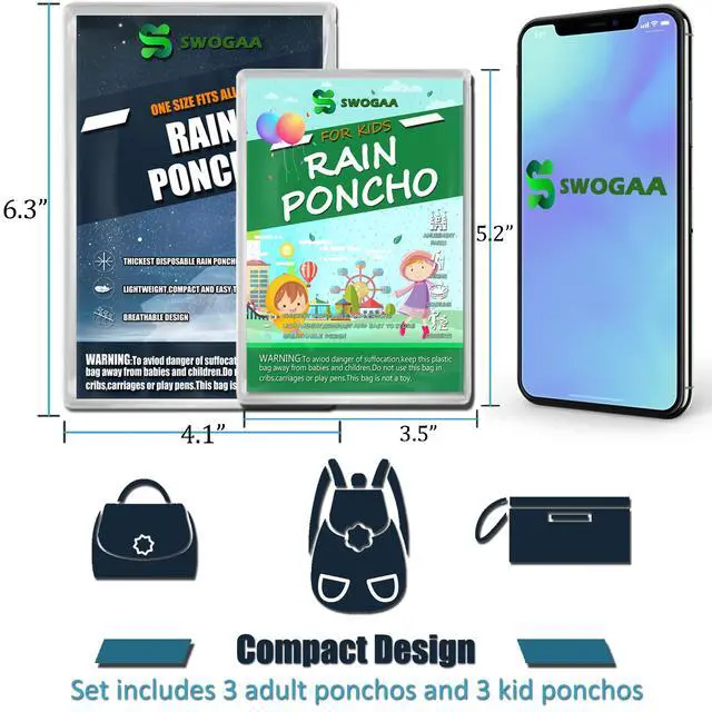 Alt view image 6 of 7 - Disposable Rain Ponchos Family 6 Pack for Adults & Kids Extra Thick