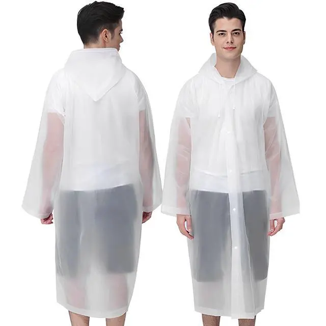 Alt view image 4 of 7 - Rain Ponchos for Adults Reusable, 2 Pcs Raincoats for Women Men with Hood (A-Adults Poncho-White)