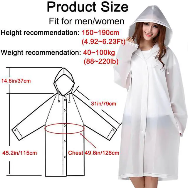 Alt view image 3 of 7 - Rain Ponchos for Adults Reusable, 2 Pcs Raincoats for Women Men with Hood (A-Adults Poncho-White)