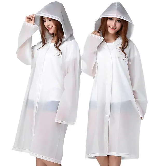 Alt view image 5 of 7 - Rain Ponchos for Adults Reusable, 2 Pcs Raincoats for Women Men with Hood (A-Adults Poncho-White)