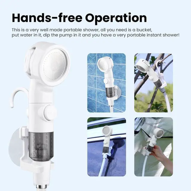 Alt view image 4 of 7 - Portable Camping Shower Outdoor Camp Shower Pump,Upgrade Rechargeable Electric Shower Pump with Intelligent Digital Display Multiple Spray Modes for Camping, Hiking, Traveling,RV