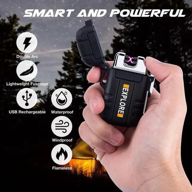 Alt view image 3 of 7 - Electric Lighter Windproof Dual Arc USB Rechargeable Flameless Plasma Lighters Waterproof Matches for Camping Hiking Survival Tactical Gear Birthday Gifts for Men Husband