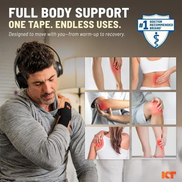 Alt view image 2 of 6 - KT Tape, Original Cotton, Elastic Kinesiology Tape, Everyday Muscle and Joint Support, Daily Pain Relief, 20 Count, 10 Precut Strips, Beige