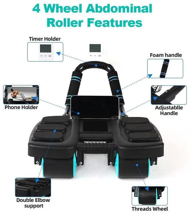 Alt view image 2 of 7 - Four-wheel Automatic Rebound Ab Roller Wheel with Elbow Support, Abdominal Wheel Core Exercise Equipment for Home Gym, Abdominal Workout Machine for Men/Women Beginners (Black)