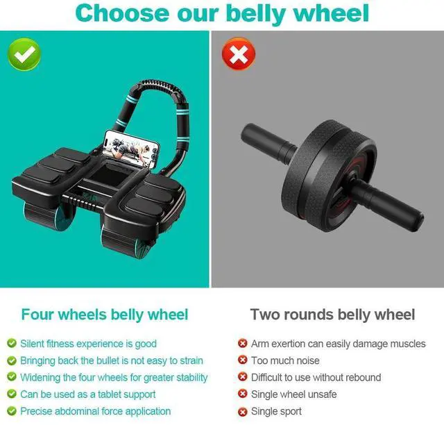 Alt view image 6 of 7 - Four-wheel Automatic Rebound Ab Roller Wheel with Elbow Support, Abdominal Wheel Core Exercise Equipment for Home Gym, Abdominal Workout Machine for Men/Women Beginners (Black)