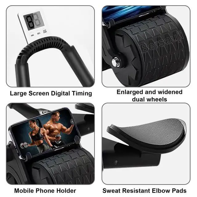 Alt view image 3 of 7 - 2026 Upgraded Ab Roller Wheel with Knee Mat &Timer - Automatic Rebound Abdominal Wheel with Elbow Support, Abs Workout Equipment for Core Strength Training, Ab Exercise Roller for Women Men