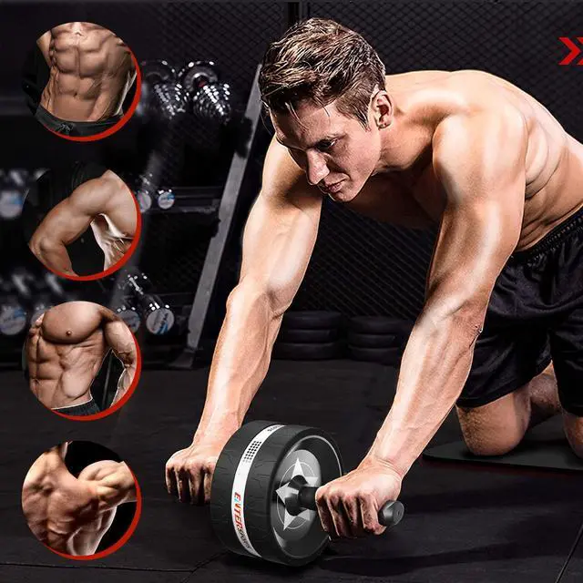 Alt view image 3 of 7 - Abs Roller Wheel Kit, Exercise Wheel Core Strength Training Abdominal Roller Set with Push Up Bars, Resistance Bands, Knee Mat Home Gym Fitness Equipment for Abs Workout