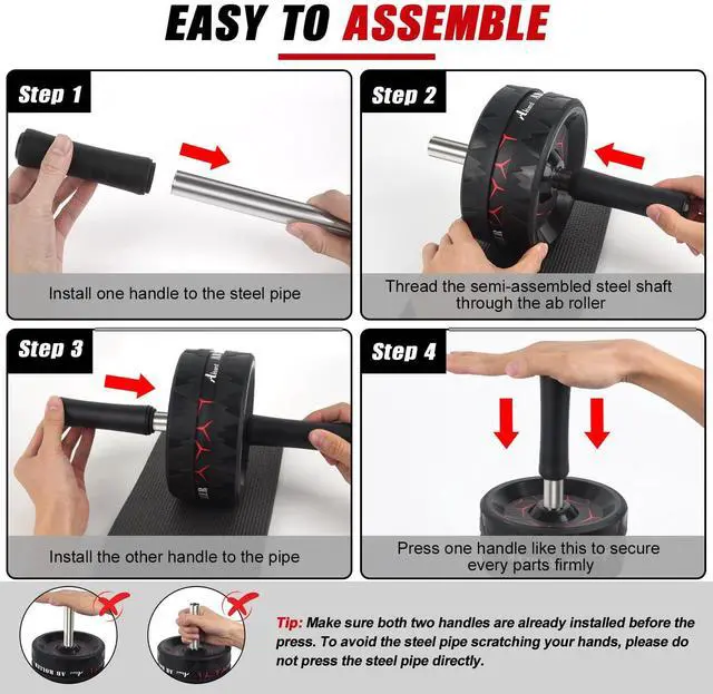 Alt view image 5 of 5 - Ab Roller Wheel, Abs Workout Equipment for Abdominal & Core Strength Training, Home Gym Exercise Wheels for Men Women, with Knee Pad Accessories