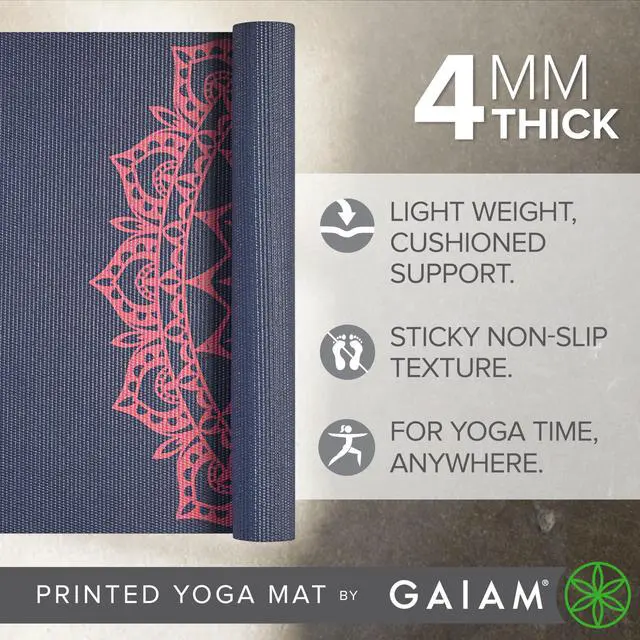 Alt view image 3 of 6 - Yoga Mat Classic Print, 4mm Non-Slip Mat (Pink Marrakesh) | Lightweight 4mm Print Mat | Non-Slip Grip Surface | Easy-Cinch Carrying Strap | Yoga, Pilates & Floor Workouts | 68"x24"