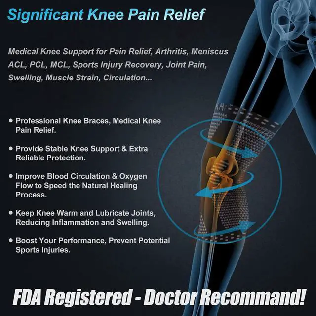 Alt view image 4 of 7 - 2 Pack Knee Braces for Knee Pain, Compression Knee Sleeves with Patella Gel Pad & Side Stabilizers, Knee Support for Men Women, Meniscus Tear, Arthritis, Joint Pain, ACL,PCL,MCL,Runner, Workout