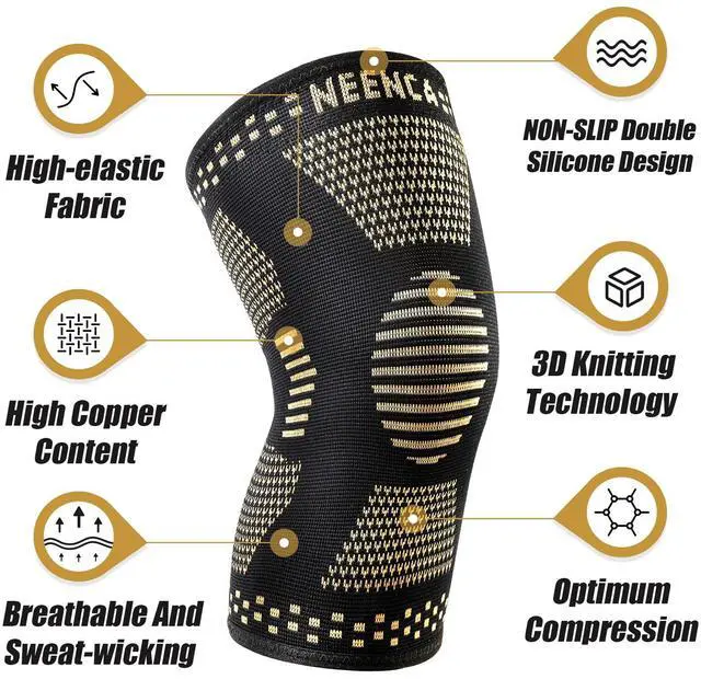 Alt view image 2 of 7 - Copper Knee Braces for Knee Pain Relief - 2 Pack Knee Sleeves Set, Knee Compression Sleeves with Copper Ions Infused Fiber for Sports, Workout, Arthritis, Meniscus Tear- FSA/HSA Eligible